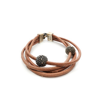 King Baby Multi Strand Brown Leather Cord With Beads Bracelet Silver .925 6.25